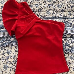 Red One Shoulder Puff Sleeve Top